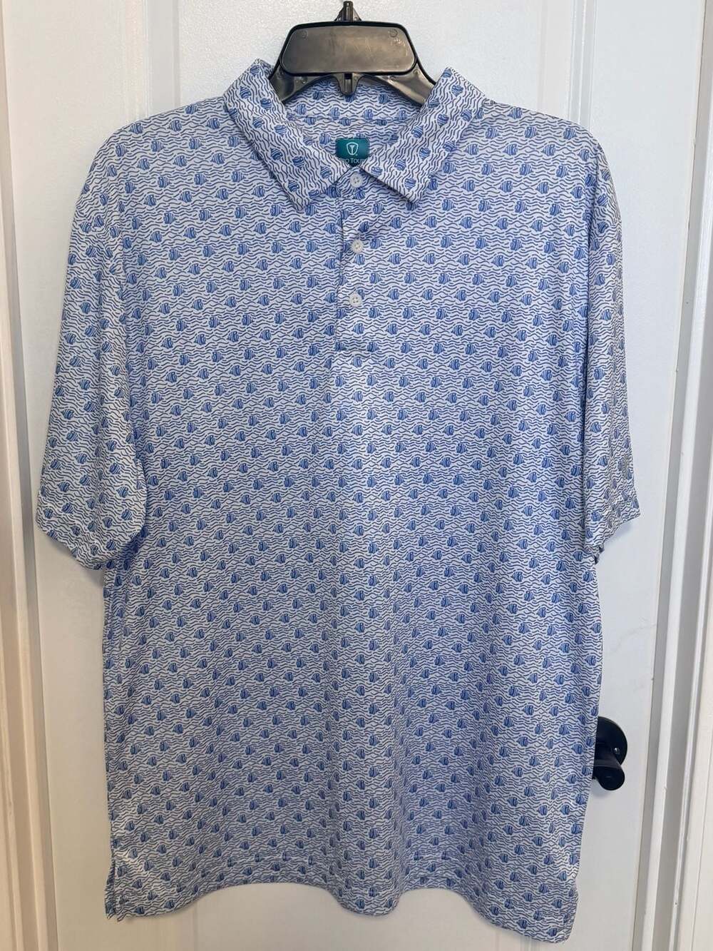 Pro Tour Coolplay Blue and White Fish Pattern Golf Polo Shirt Men's Size L
